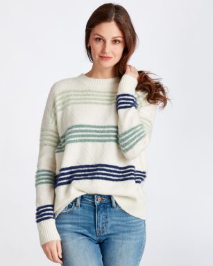 Ivory Ombre Lines Crew Neck Sweater