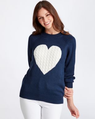 Heart Pattern Knit Sweater in Navy and White