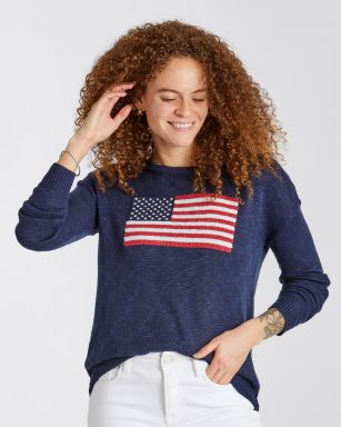 Chenille American Flag Sweater in Navy