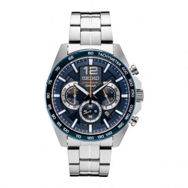 Essentials 43.9mm Quartz Chronograph Stainless Steel Watch, Blue Multilayered Dial with Orange